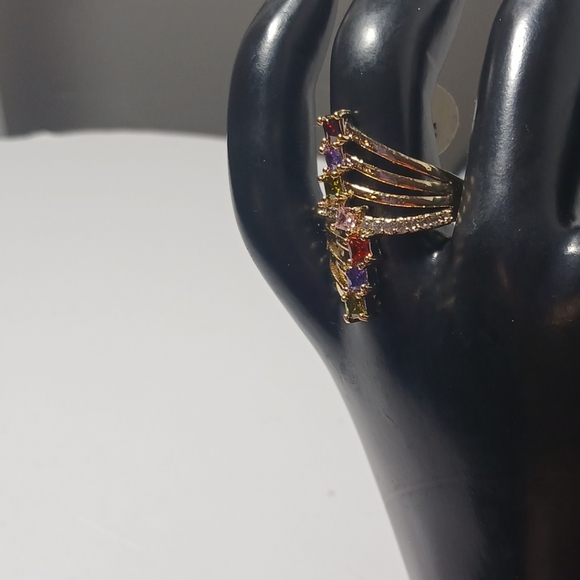Geourgeous Multicolor Cubic Zirconia Gold Plated Polished Woman Ring - Picture 5 of 6